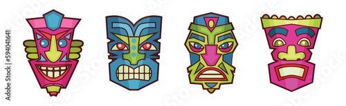 Colorful Mask of African and Polynesian Tribe Vector Set