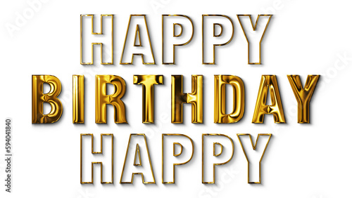 png 3d luxury golden happy birthday text, shiny and glowing letters on blue screen background, party and celebration 