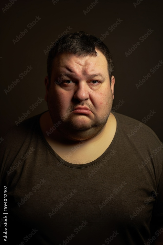 Close-up portrait of an obese man with unhealthy look