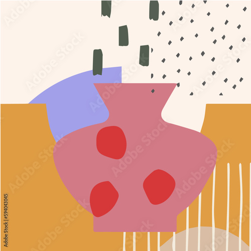 Vector illustration of a background in different shapes with terracotta pot 