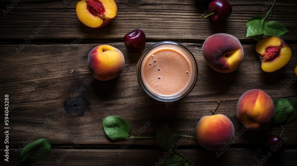 Fresh Nectarine Smoothie on a Rustic Wooden Table Fresh Nectarine Smoothie on a Rustic Wooden Table