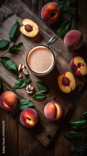 Fresh Nectarine Smoothie on a Rustic Wooden Table