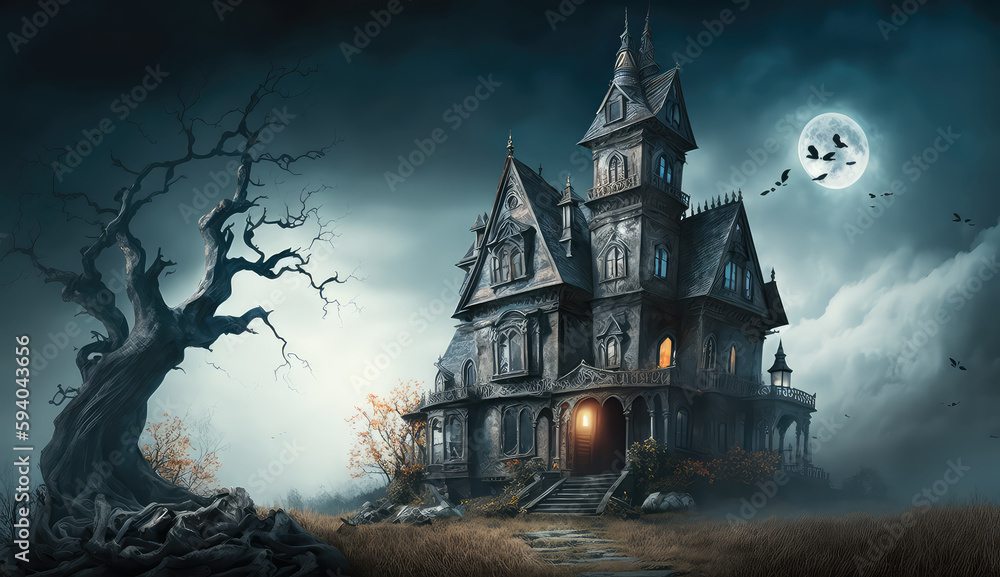 halloween castle with moon, night (ai generated) halloween castle with moon, night (ai generated)