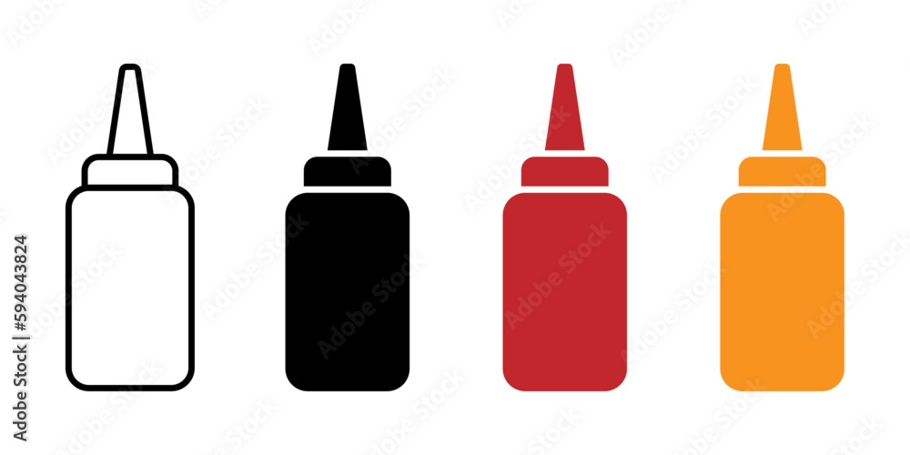 Ketchup and mustard squeeze bottle vector icon illustrations set Ketchup and mustard squeeze bottle vector icon illustrations set
