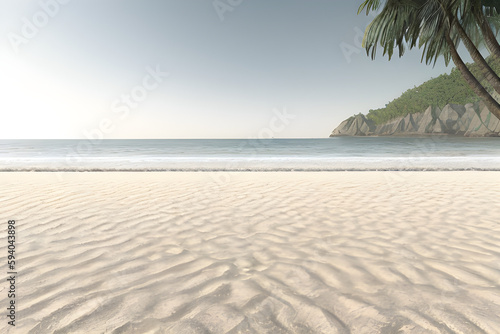 Illustration of a beach with palm trees in the distance, realistic, Generative AI