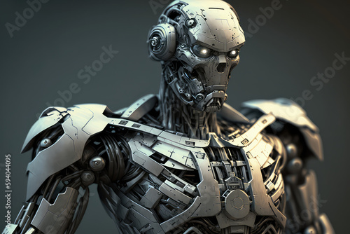 Extremely detailed futuristic robot or cyborg head in profile. Isolated on black background. 3D Render. (ai generated)