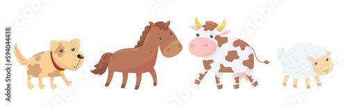 Farm Animal with Horse  Cow  Sheep and Dog Vector Set