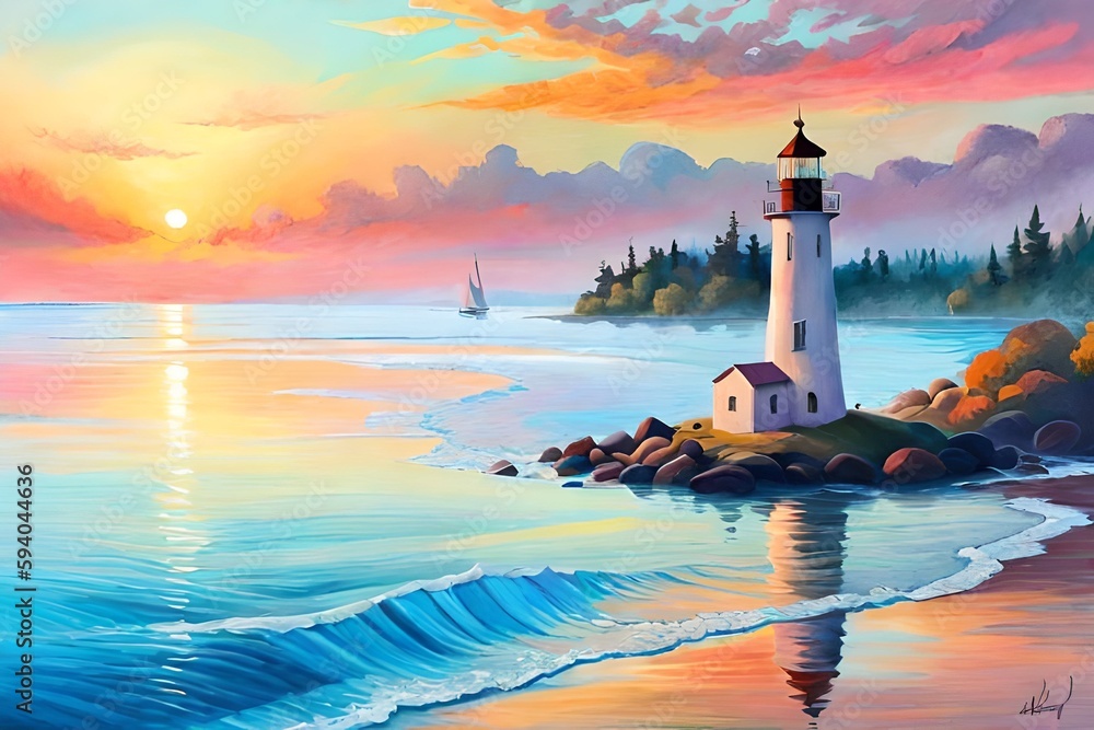 Leuchtturm am Meer als Gemälde
