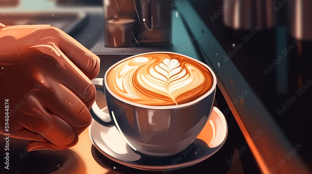 Cup of cappuccino or latte in the making, Bright color. Generative Ai Cup of cappuccino or latte in the making, Bright color. Generative Ai