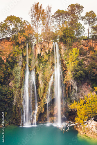 Scenic view of Cascade de Sillans in south of France in autumn colors