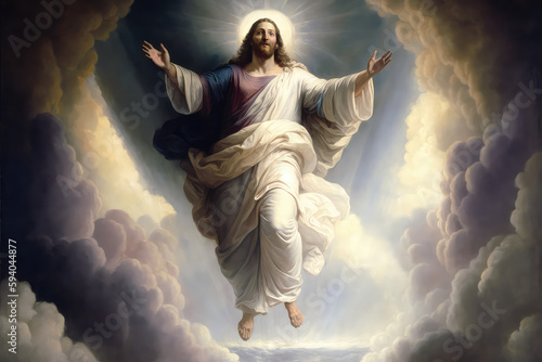 Fototapeta illustration painting of The resurrected Jesus Christ ascending to heaven above