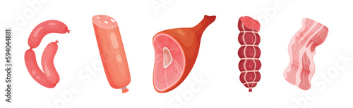 Meat Products with Wether Gammon and Sausage Vector Set