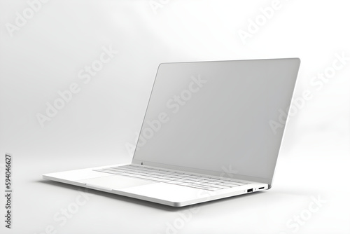 Laptop white screen mockup, generative ai