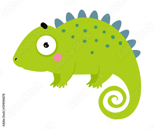 Happy Green Chameleon Character with Curled Tail Vector Illustration
