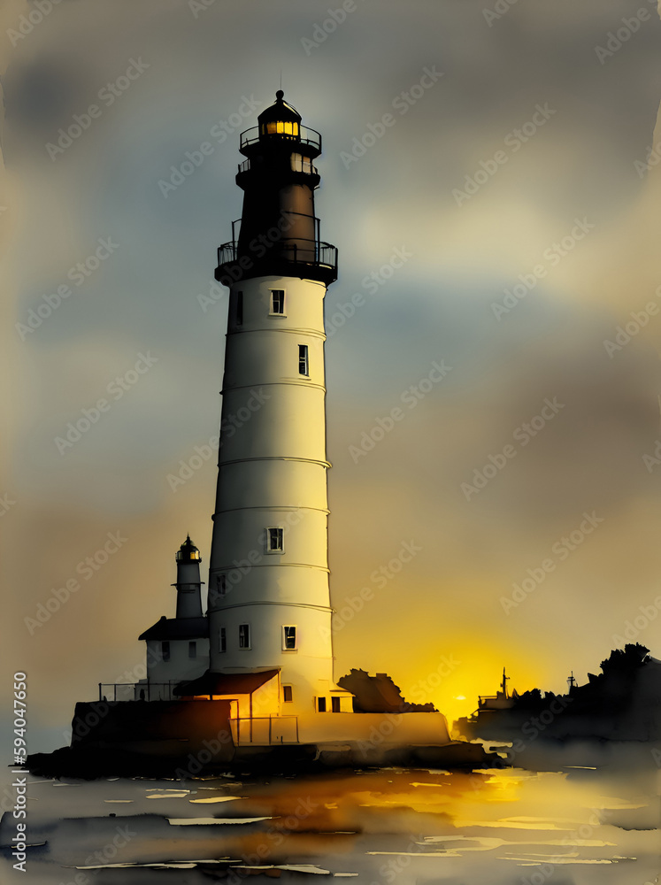 Cartoon style painting of Lighthouse. Concept. AI generated illustration