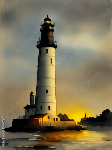Cartoon style painting of Lighthouse. Concept. AI generated illustration