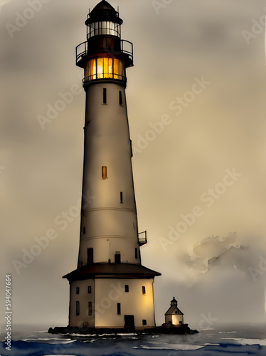 Cartoon style painting of Lighthouse. Concept. AI generated illustration