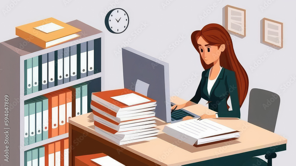 business woman with laptop sitting on the chair. Freelance or working concept. Cute illustration in flat style. (ai generated) business woman with laptop sitting on the chair. Freelance or working concept. Cute illustration in flat style. (ai generated)