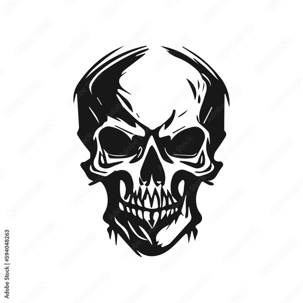 Vector isolated skull devil. Cartoon skull. Grunge and vintage skull illustration. Line art skull vector tattoo Vector isolated skull devil. Cartoon skull. Grunge and vintage skull illustration. Line art skull vector tattoo