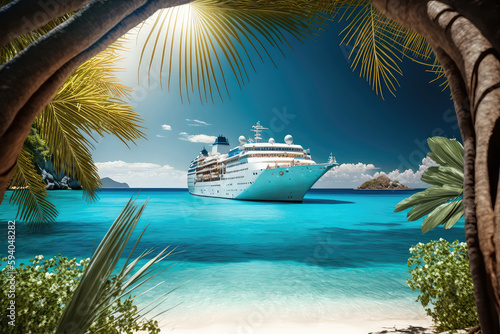 Digital painting of Cruise To Caribbean With Palm tree On Coral Beach  ai generated 