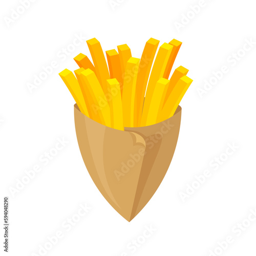 French fries. Fried potato in a paper package. Fast food template. Vector illustration in trendy flat style isolated on white background.