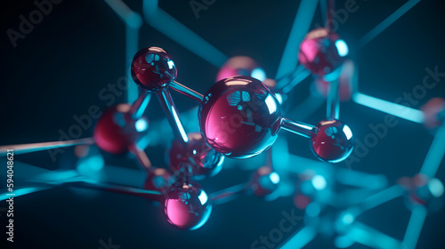 3d glass molecule or atoms. Generative AI photo