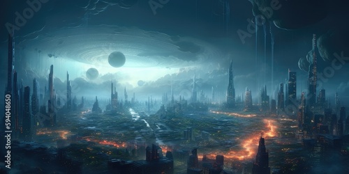 Neon Synthwave Sci-Fi Planet landscape - generative ai