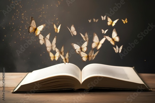 book with butterflies coming out of it - Generative, AI	
