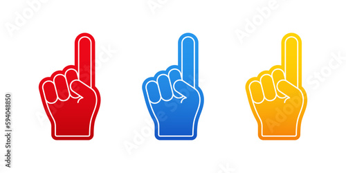 Fan Foam Fingers. Three foam hand with raising forefinger. Vector scalable graphics