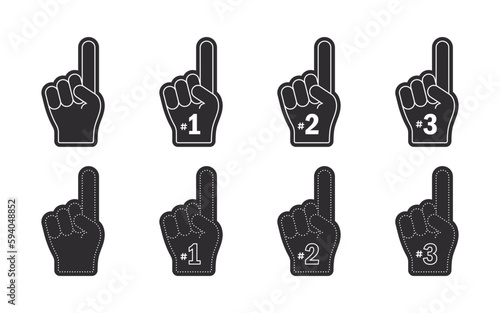 Fan Foam Fingers set. Fan foam hand with raising forefinger. Vector scalable graphics