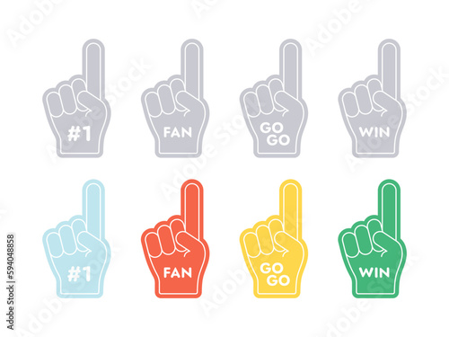 Fan Foam Fingers. Colorful foam fingers. Finger pointing up. Vector scalable graphics