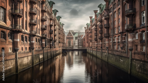 speicherstadt at hamburg created with Generative AI technology