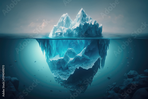 Iceberg - Underwater Risk - Global Warming Concept - 3d Rendering (ai generated)