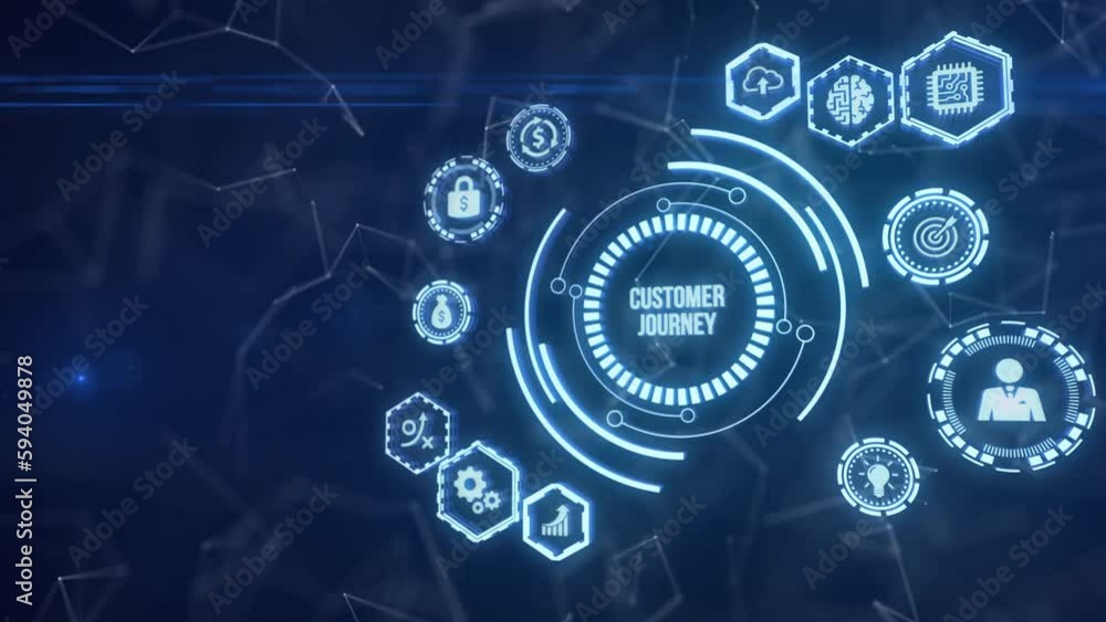 Internet, business, Technology and network concept. Inscription Customer journey on the virtual display. Virtual button. Internet, business, Technology and network concept. Inscription Customer journey on the virtual display. Virtual button.
