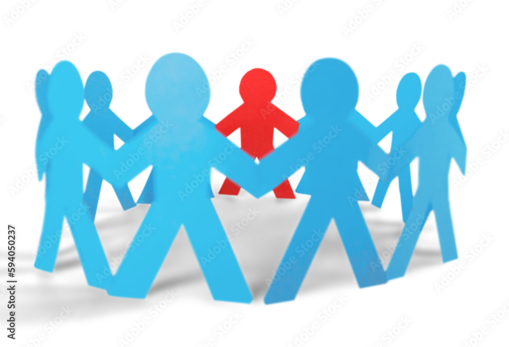 Red Paper Man in a Circle of Paper People Red Paper Man in a Circle of Paper People