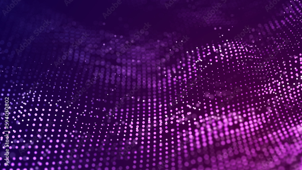Abstract wave of many glowing particles. Network of neon dots. Big data. Digital background. 3d rendering Abstract wave of many glowing particles. Network of neon dots. Big data. Digital background. 3d rendering