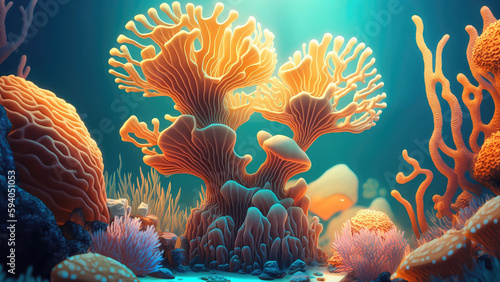 Animals of the underwater sea world. Ecosystem. Colorful tropical coral. Life in the coral reef. (ai generated)