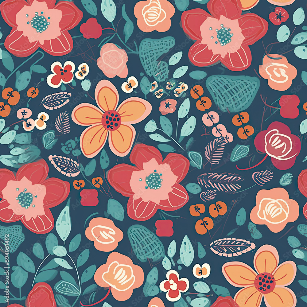 Floral Pattern Seamless, Scrapbook Artistic Flowers Background, Generative AI Floral Pattern Seamless, Scrapbook Artistic Flowers Background, Generative AI