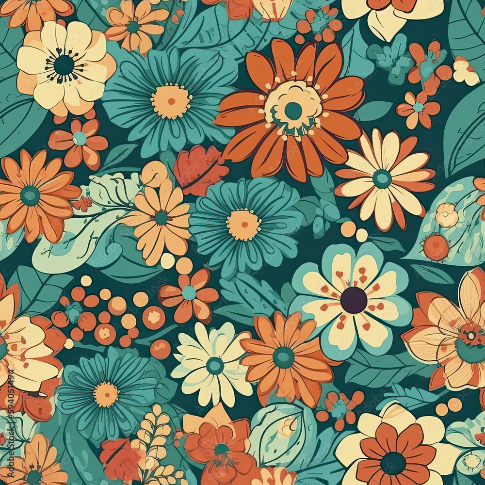 Floral Pattern Seamless, Scrapbook Artistic Flowers Background, Generative AI Floral Pattern Seamless, Scrapbook Artistic Flowers Background, Generative AI