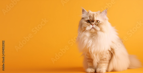 white persian cat portrait bright yellow gradient background. with copy space. generative ai photo