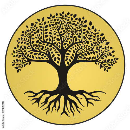 Tree of life spiritual logo icon isolated gold circle