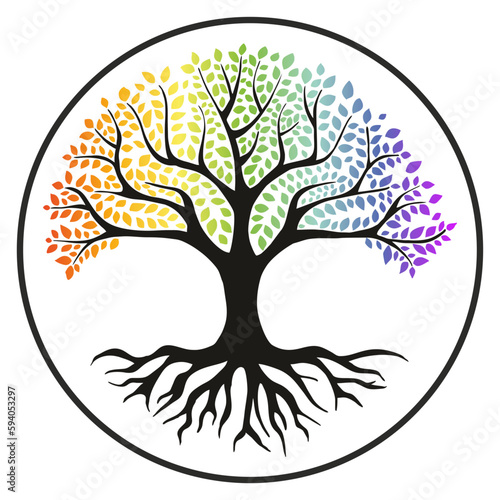 Tree of life spiritual logo icon isolated rainbow leaves circle