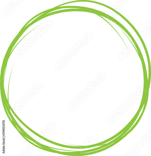 Green circle line hand drawn. Highlight hand drawing circle isolated on white background. Round handwritten circle. For marking text, note, mark icon, number, marker pen, pencil and text check, vector