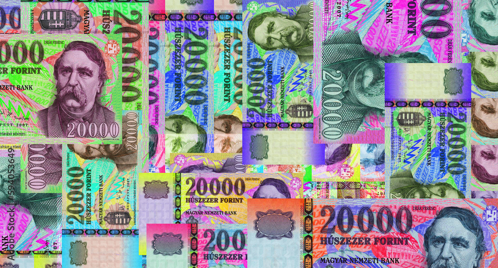 Hungarian Forint 20000 HUF banknotes abstract color mosaic pattern