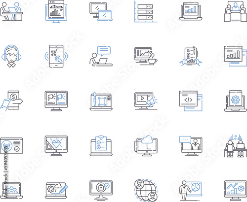 Virtual enterprise line icons collection. Digital, Virtuality, Economy, Innovation, Technology, Online, Entrepreneurship vector and linear illustration. Nerking,Collaboration,Global outline signs set
