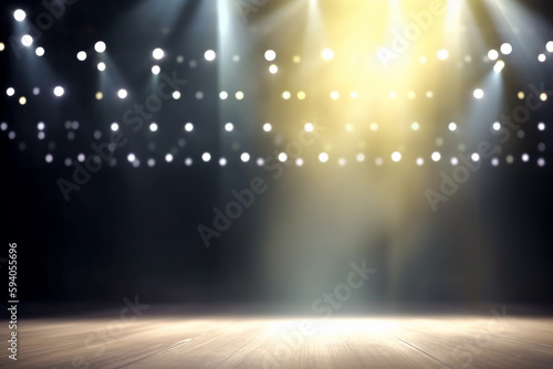 A blurred bokeh background with a spotlight on a stage, representing business events and conferences - business concept, bokeh Generative AI