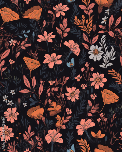 minimal color palette flower illustrations seamless tile image generated by ai