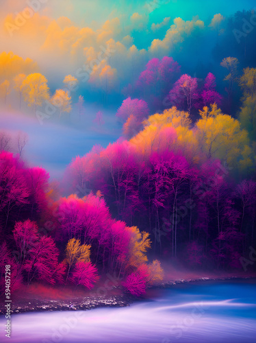 Colourful landscape. AI generated illustration © vector_master