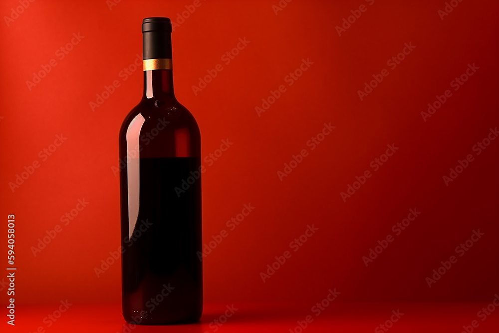 Garrafa de vinho tinto em um fundo vermelho Garrafa de vinho tinto em um fundo vermelho