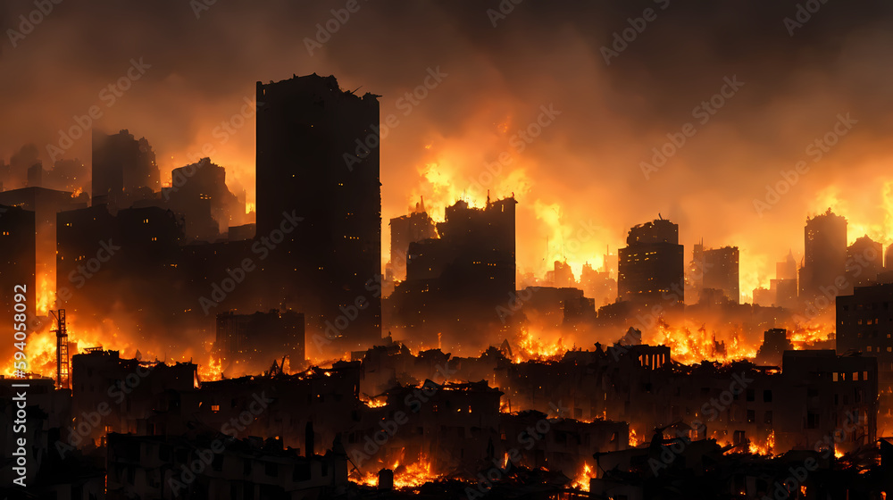 Generative AI ilustration of  apocaliptic destroied city ruins